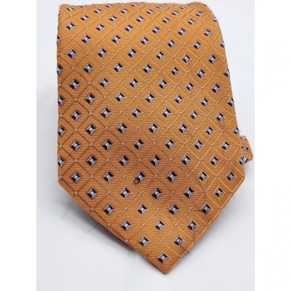 Nautica Mens Orange Geometric Diamond Silk Necktie RN 121148